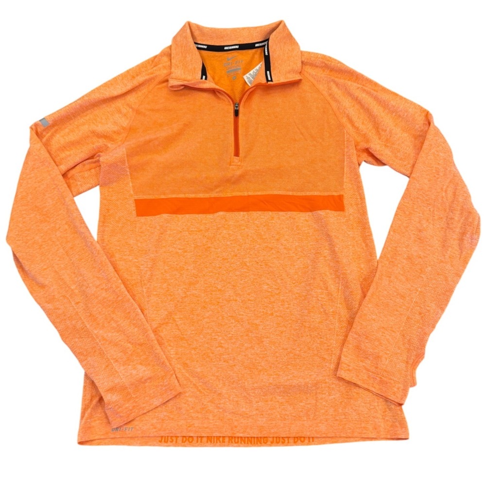 Nike Running Dri-FIT Half Zip Pullover Orange Heather Thumbhole Mens Medium